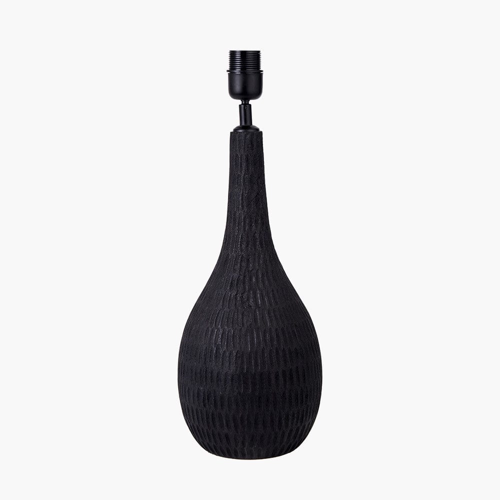 Ioan Black Engraved Wood Bottle Table Lamp.