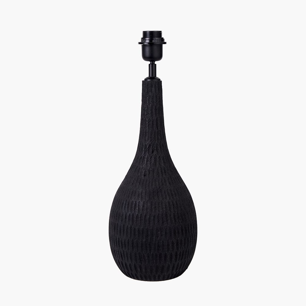 Ioan Black Engraved Wood Bottle Table Lamp.