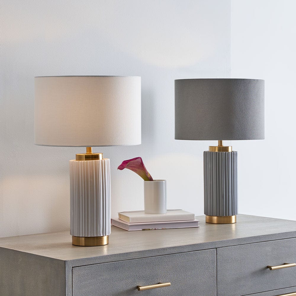 Ionic Grey Textured Ceramic and Gold Metal Table Lamp.