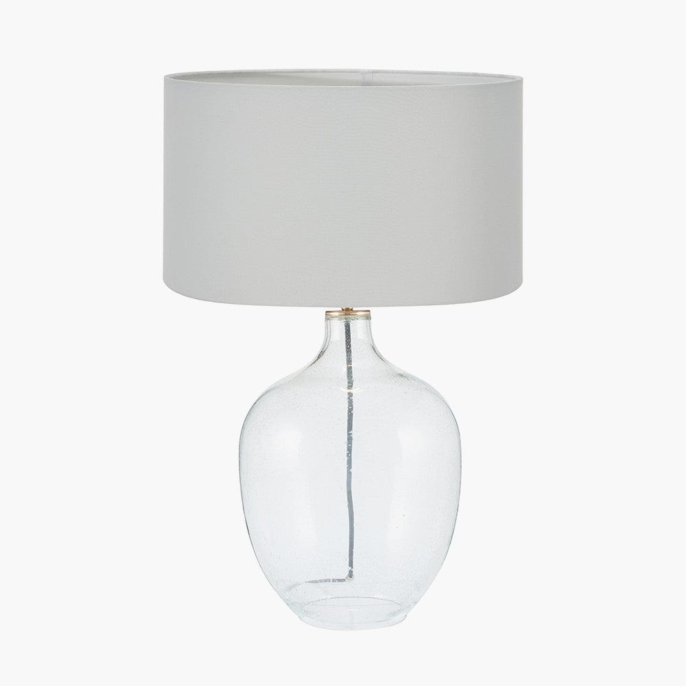 Islay Clear Bubble Glass Table Lamp Base with Harry 40cm Ivory Cotton Mix Cylinder Lampshade.