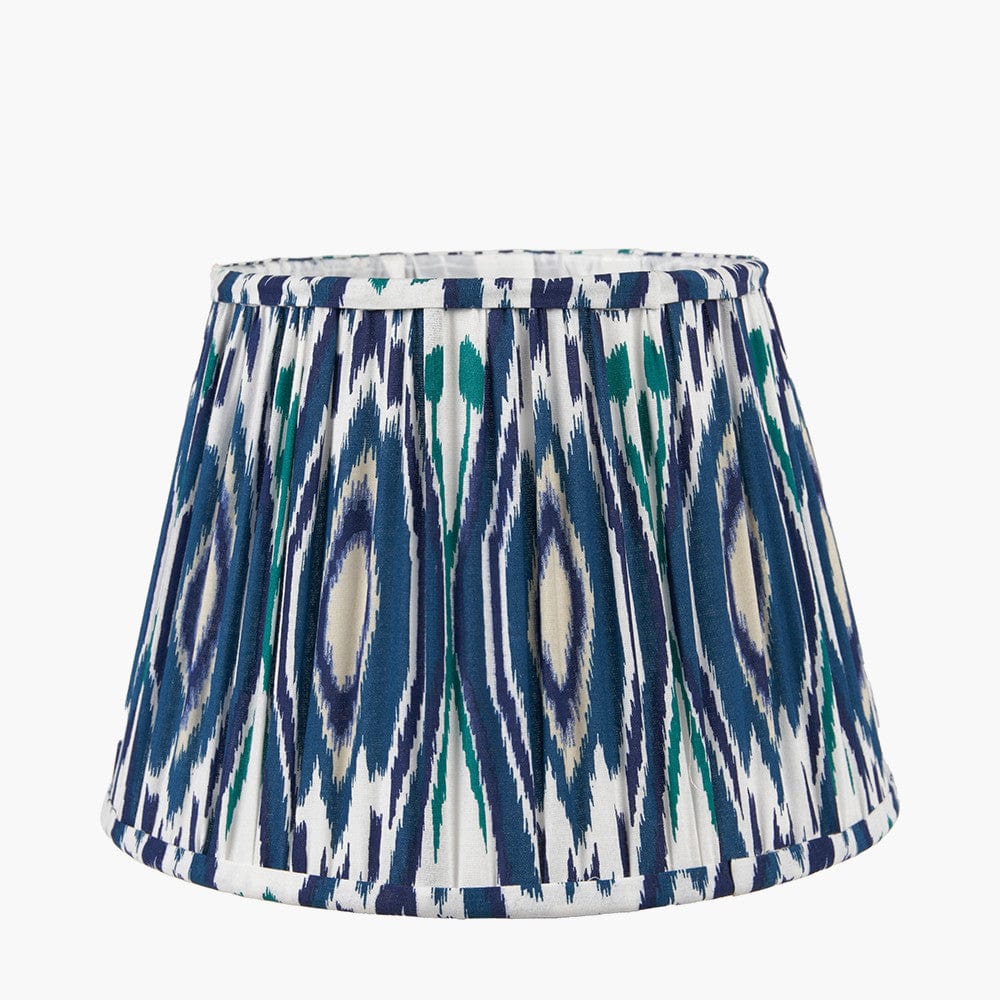 Izara 35cm Ocean Blue Ikat Patterned Mushroom Pleat Tapered Lampshade.
