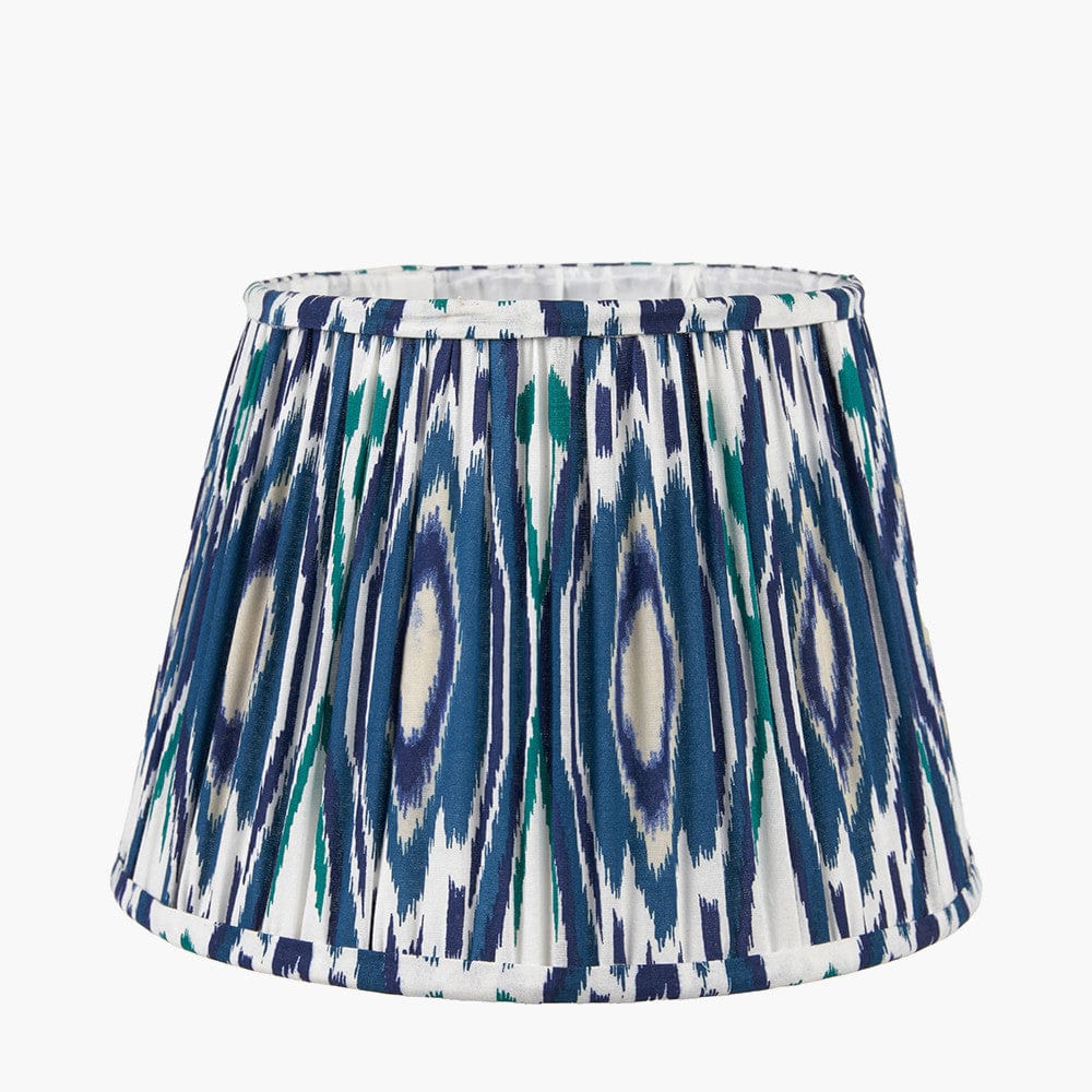 Izara 35cm Ocean Blue Ikat Patterned Mushroom Pleat Tapered Lampshade.