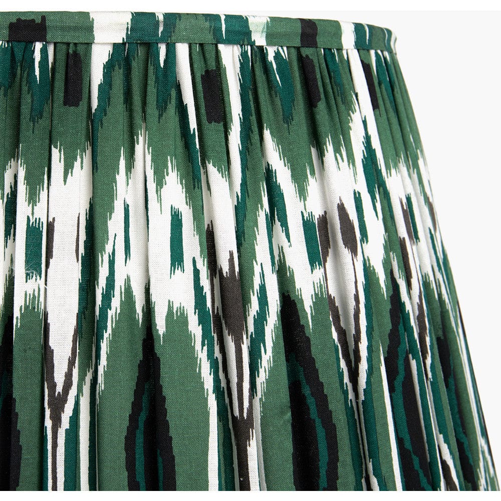 Izara 35cm Racing Green Ikat Patterned Mushroom Pleat Tapered Lampshade.