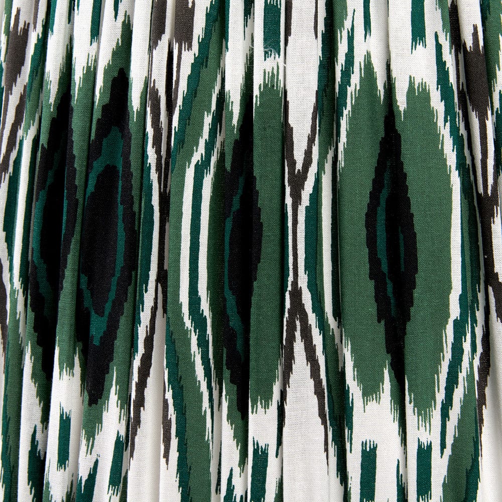 Izara 35cm Racing Green Ikat Patterned Mushroom Pleat Tapered Lampshade.