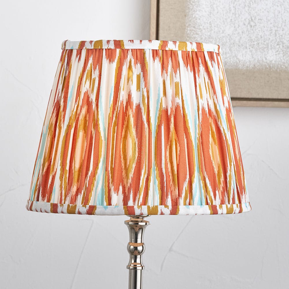 Izara 40cm Cinnamon Ikat Patterned Mushroom Pleat Tapered Lampshade.