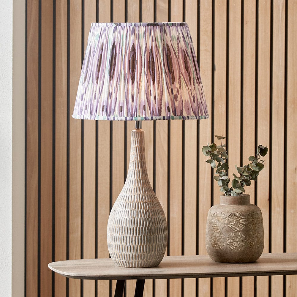 Pacific Lifestyle Lighting Izara 40cm Lilac Ikat Patterned Mushroom Pleat Tapered Lampshade House of Isabella UK