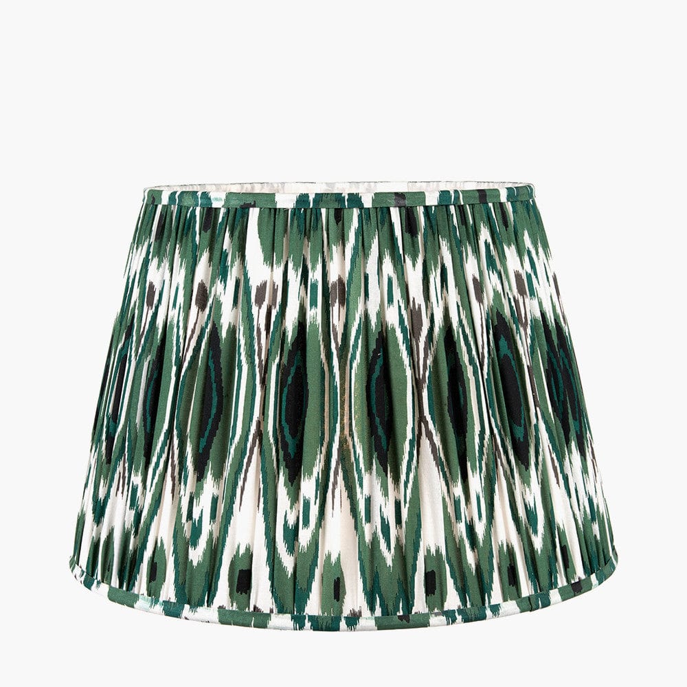 Izara 40cm Racing Green Ikat Patterned Mushroom Pleat Tapered Lampshade.