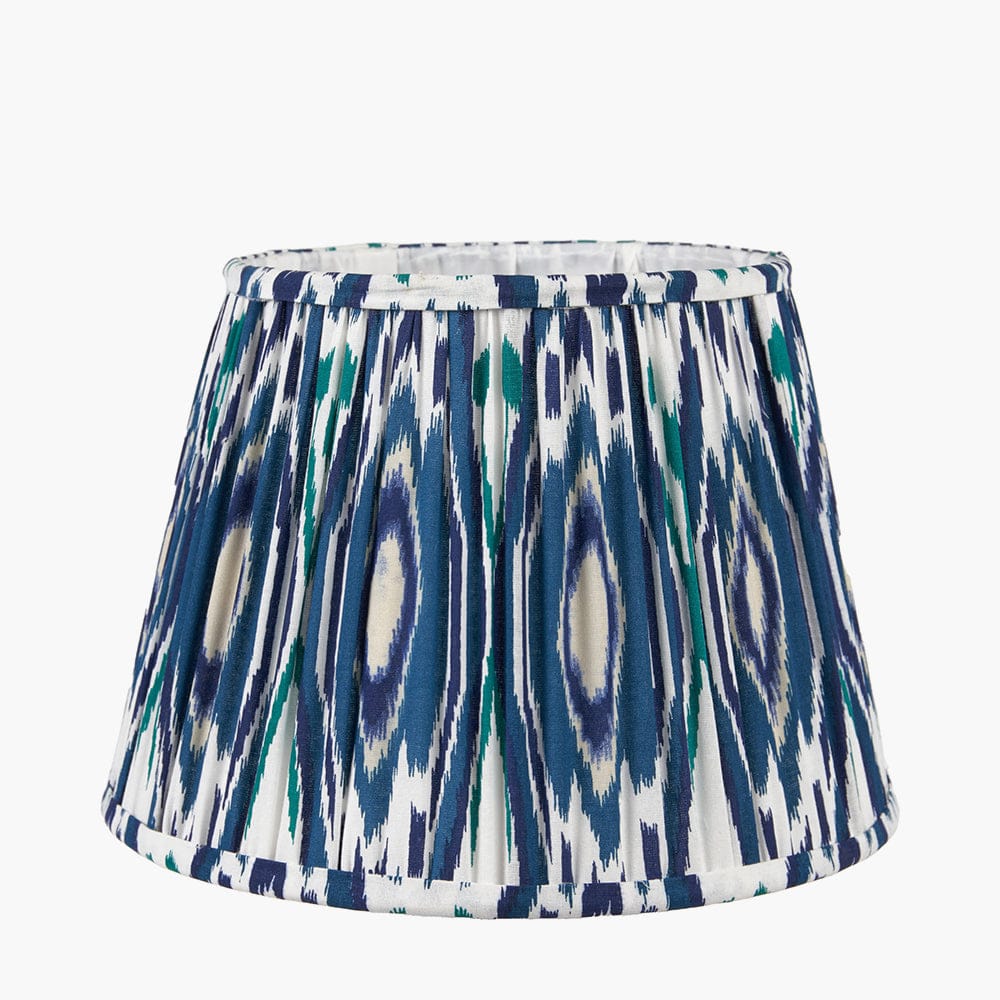 Izara 45cm Ocean Blue Ikat Patterned Mushroom Pleat Tapered Lampshade.