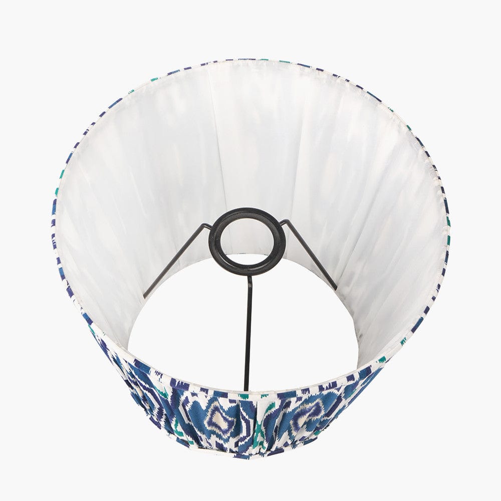 Izara 45cm Ocean Blue Ikat Patterned Mushroom Pleat Tapered Lampshade.
