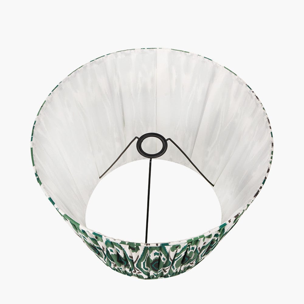 Izara 45cm Racing Green Ikat Patterned Mushroom Pleat Tapered Lampshade.