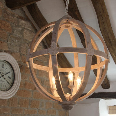 Pacific Lifestyle Lighting Javier Large Round Wooden Electrified Pendant House of Isabella UK