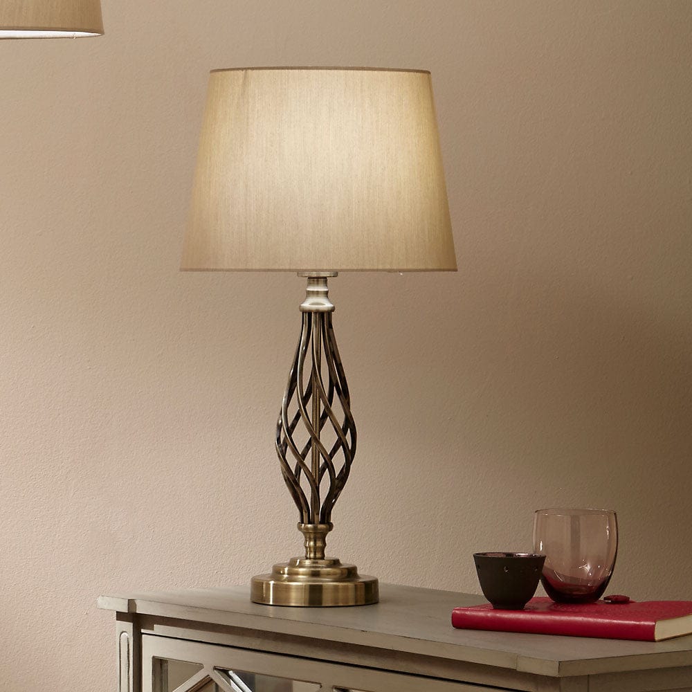 Jenna Antique Brass Metal Twist Detail Table Lamp.