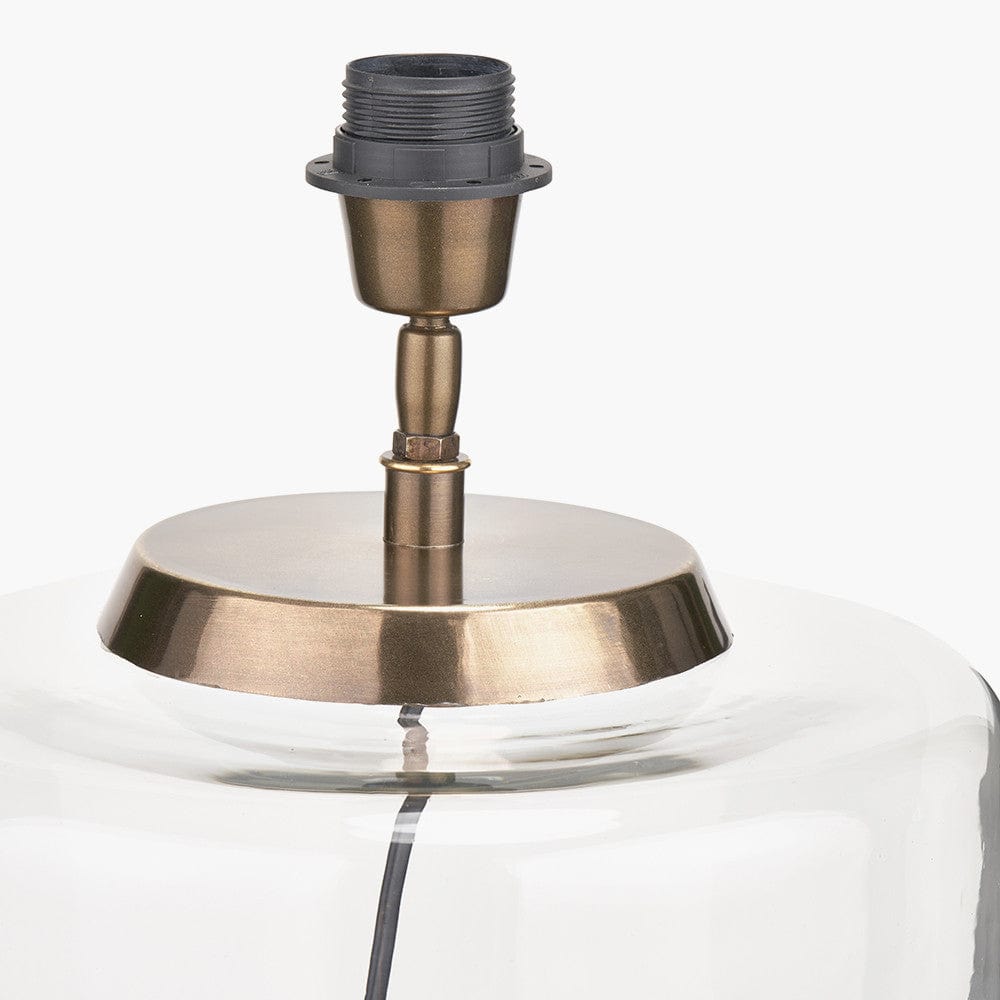 Josie Clear Glass and Antique Brass Metal Large Table Lamp Base with Coast 45cm Cream Calico Tapered Lampshade.