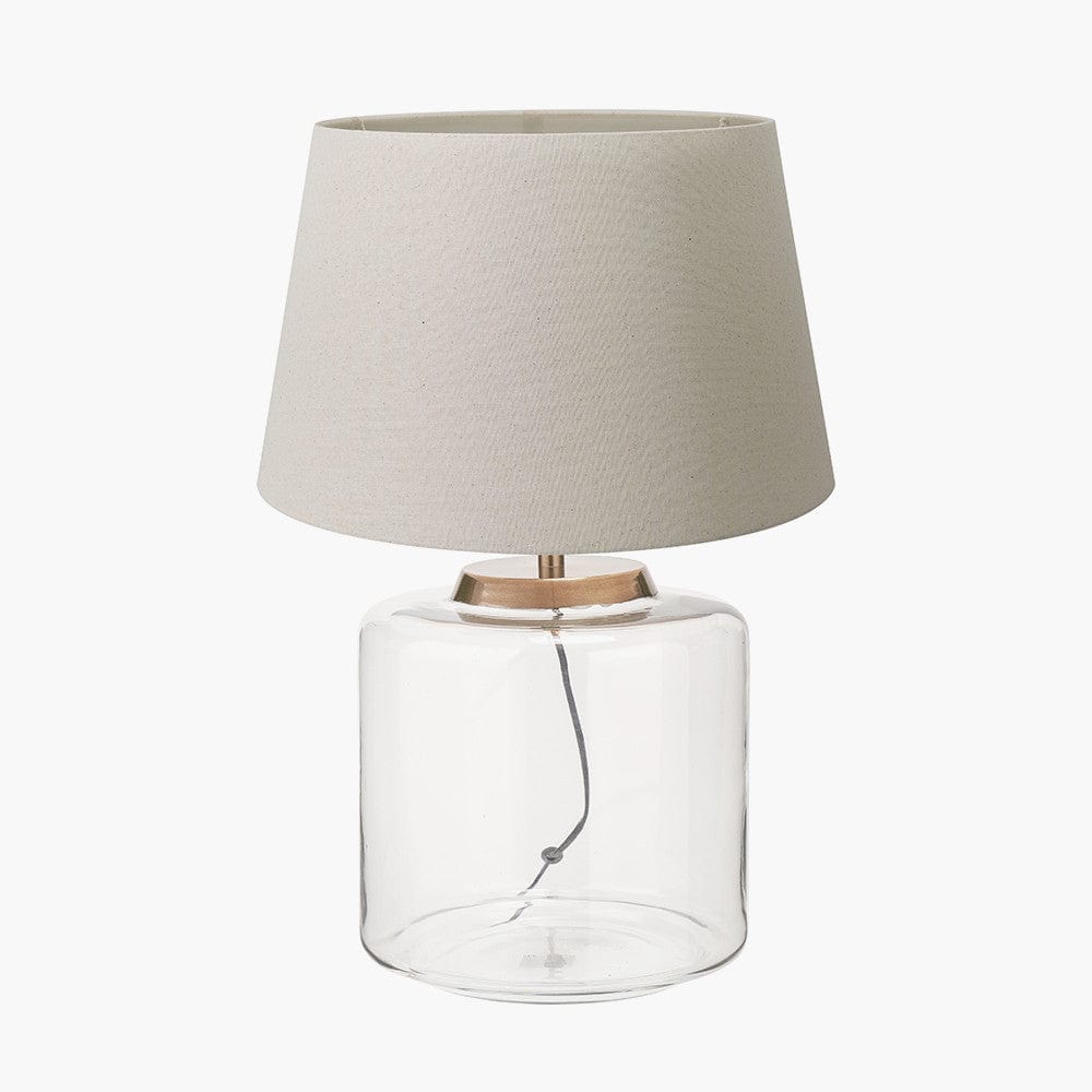 Josie Clear Glass and Antique Brass Metal Large Table Lamp Base with Coast 45cm Cream Calico Tapered Lampshade.