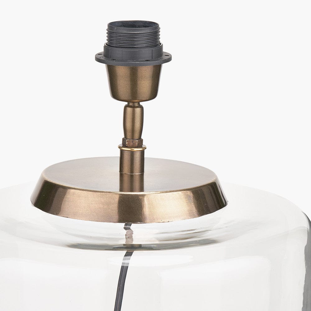 Josie Clear Glass and Antique Brass Metal Large Table Lamp Base with Harry 40cm Ivory Cotton Mix Cylinder Lampshade.