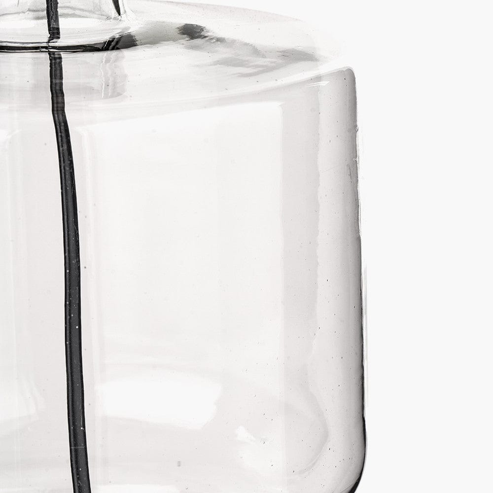 Josie Clear Glass and Antique Brass Metal Table Lamp Base with Coast 35cm Cream Calico Tapered Lampshade.