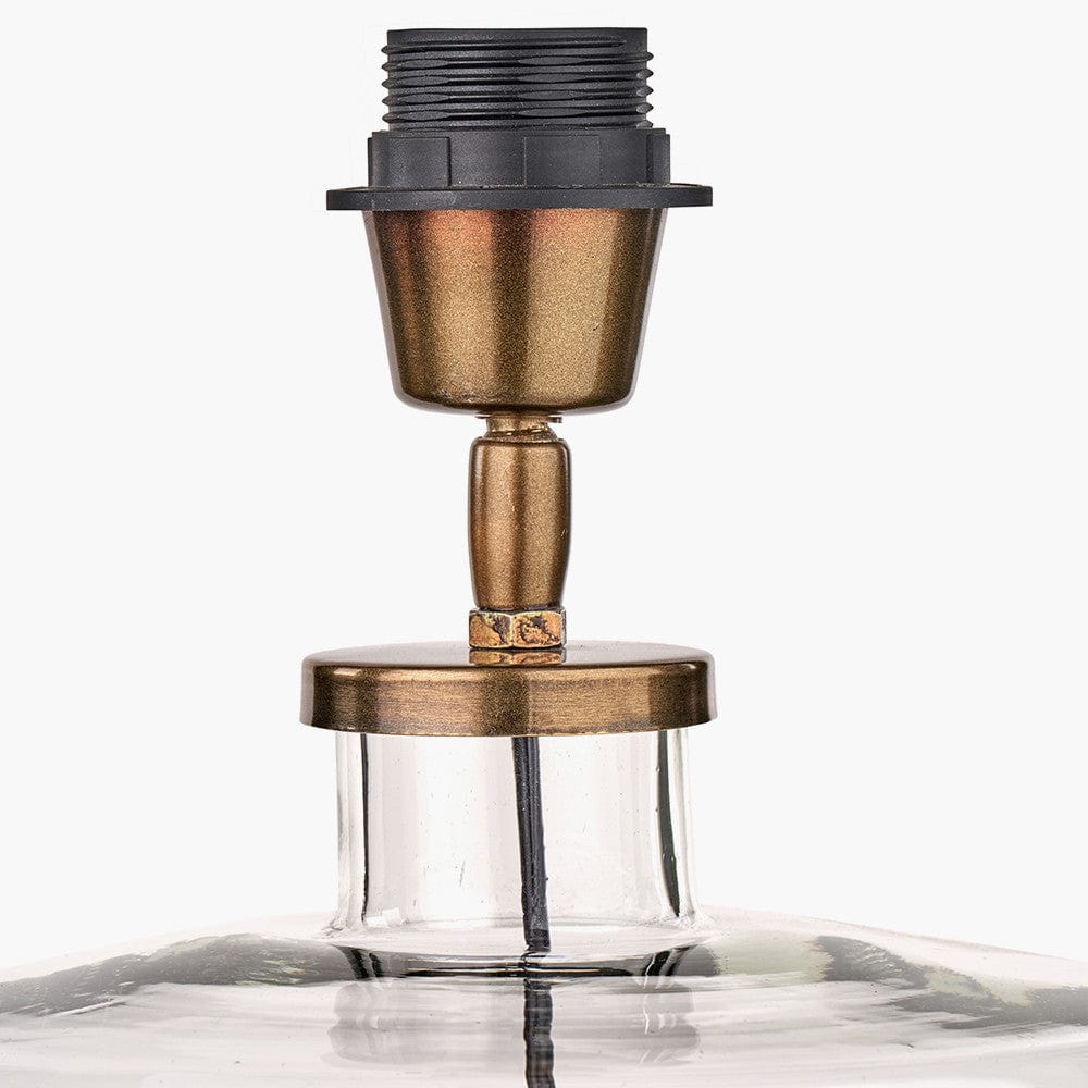 Josie Clear Glass and Antique Brass Metal Table Lamp Base with Coast 35cm Cream Calico Tapered Lampshade.