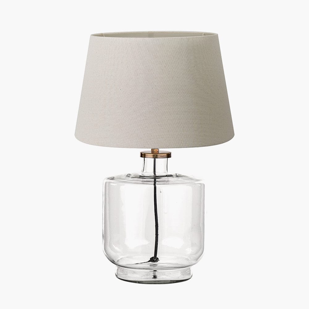 Josie Clear Glass and Antique Brass Metal Table Lamp Base with Coast 35cm Cream Calico Tapered Lampshade.