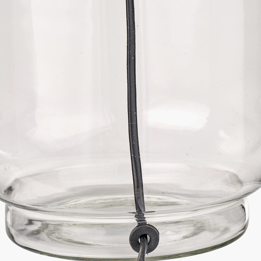 Josie Clear Glass and Antique Brass Metal Table Lamp Base with Edward 30cm Pistachio Green Linen Cylinder Lampshade.