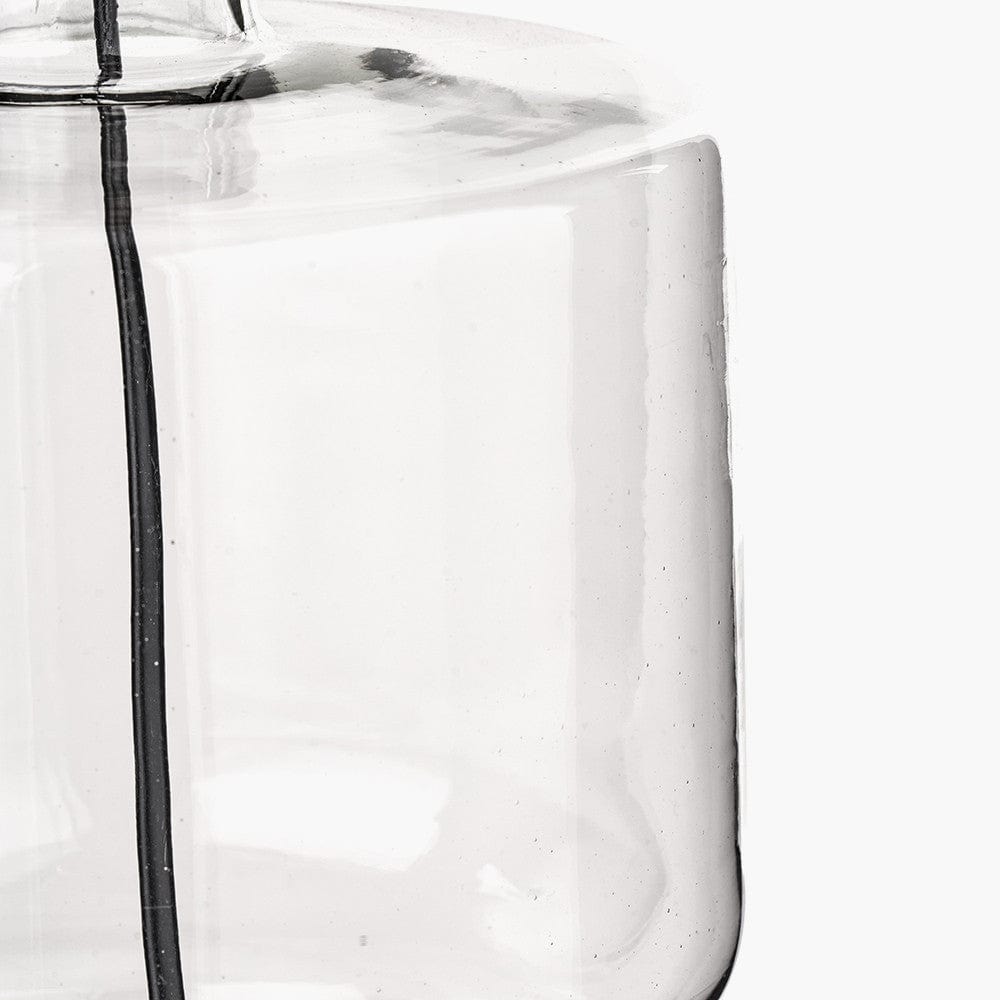 Josie Clear Glass and Antique Brass Metal Table Lamp Base with Harry 30cm Ivory Cotton Mix Cylinder Lampshade.