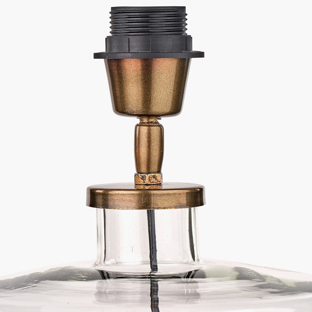Josie Clear Glass and Antique Brass Metal Table Lamp Base with Harry 30cm Ivory Cotton Mix Cylinder Lampshade.