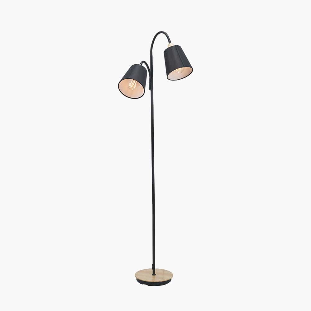 Pacific Lifestyle Lighting Juna Black Metal and Natural Wood Two Head Floor Lamp House of Isabella UK