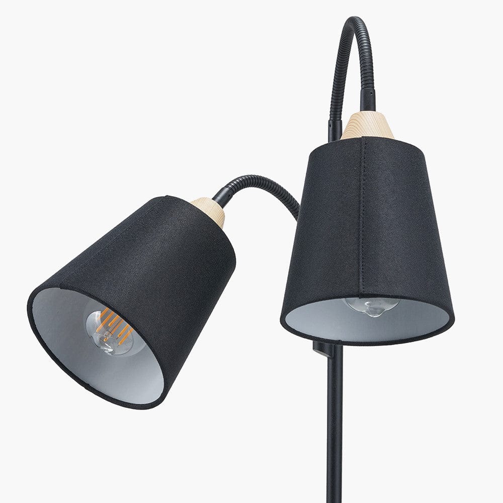 Pacific Lifestyle Lighting Juna Black Metal and Natural Wood Two Head Floor Lamp House of Isabella UK