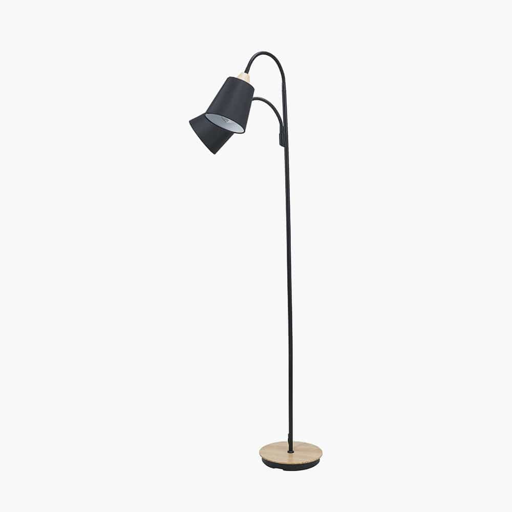 Pacific Lifestyle Lighting Juna Black Metal and Natural Wood Two Head Floor Lamp House of Isabella UK