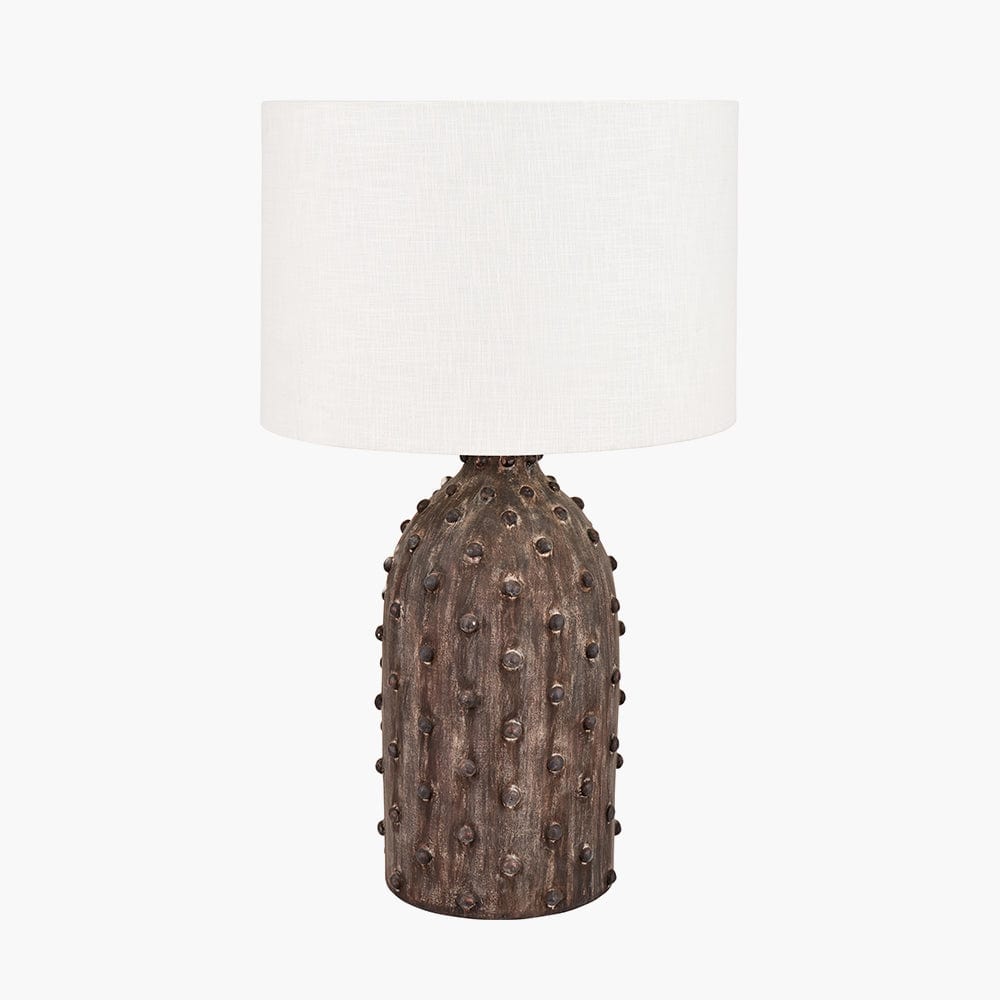 Kali Textured Dot Grey Stoneware Table Lamp Base with Lino 30cm White Self Lined Linen Drum Shade.