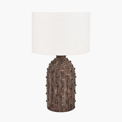 Pacific Lifestyle Lighting Kali Textured Dot Grey Stoneware Table Lamp Base with Lino 30cm White Self Lined Linen Drum Shade House of Isabella UK