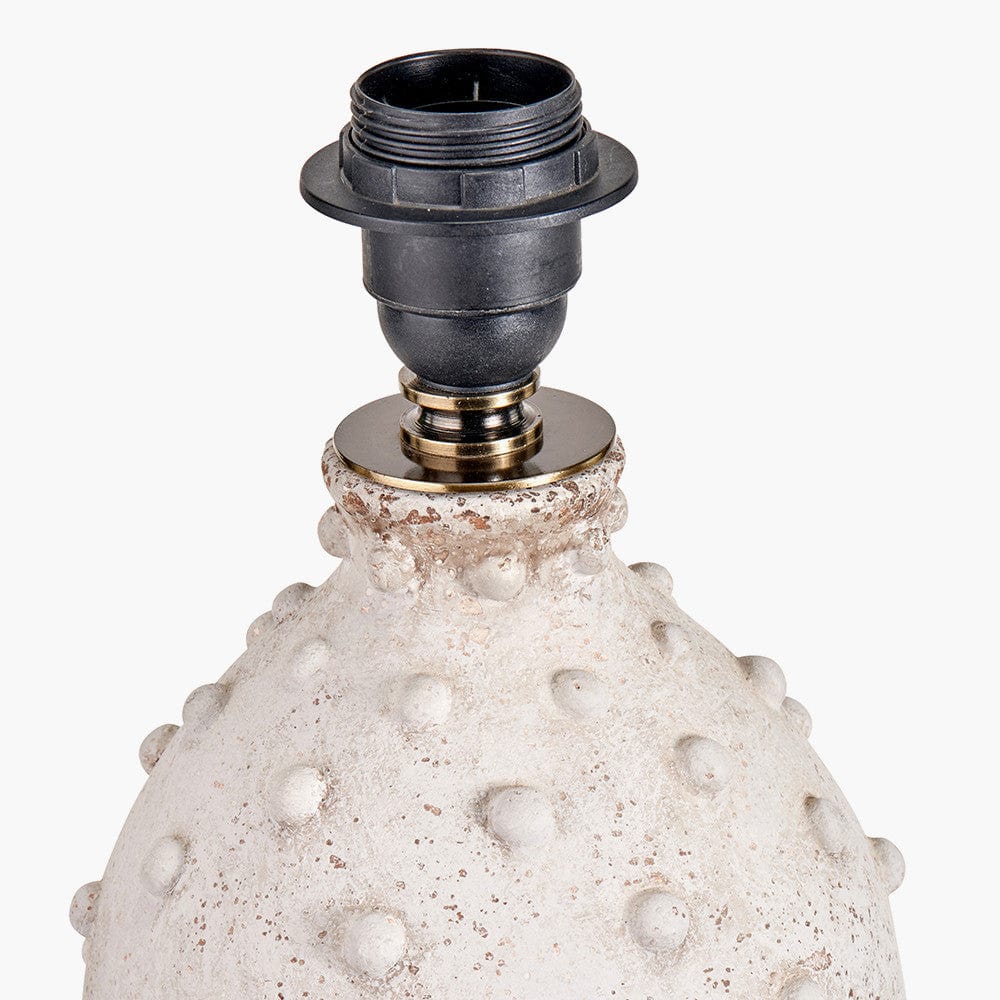 Kali Textured Dot Light Grey Stoneware Table Lamp Base with Lino 30cm Black Self Lined Linen Cylinder Lampshade.