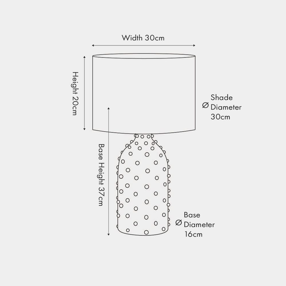 Kali Textured Dot Light Grey Stoneware Table Lamp Base with Lino 30cm Black Self Lined Linen Drum Shade.