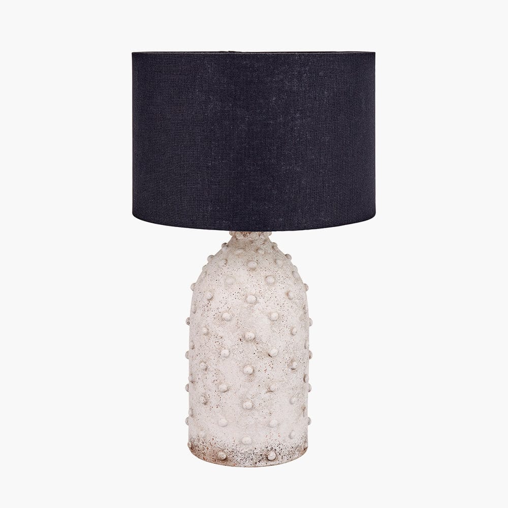 Pacific Lifestyle Lighting Kali Textured Dot Light Grey Stoneware Table Lamp Base with Lino 30cm Black Self Lined Linen Drum Shade House of Isabella UK