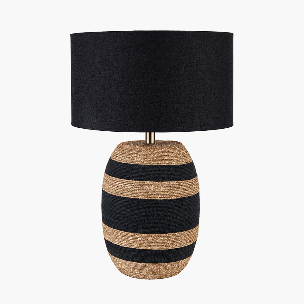 Kalutara Black and Natural Sea Grass Tall Table Lamp Base with Lino 40cm Black Self Lined Linen Cylinder Lampshade.