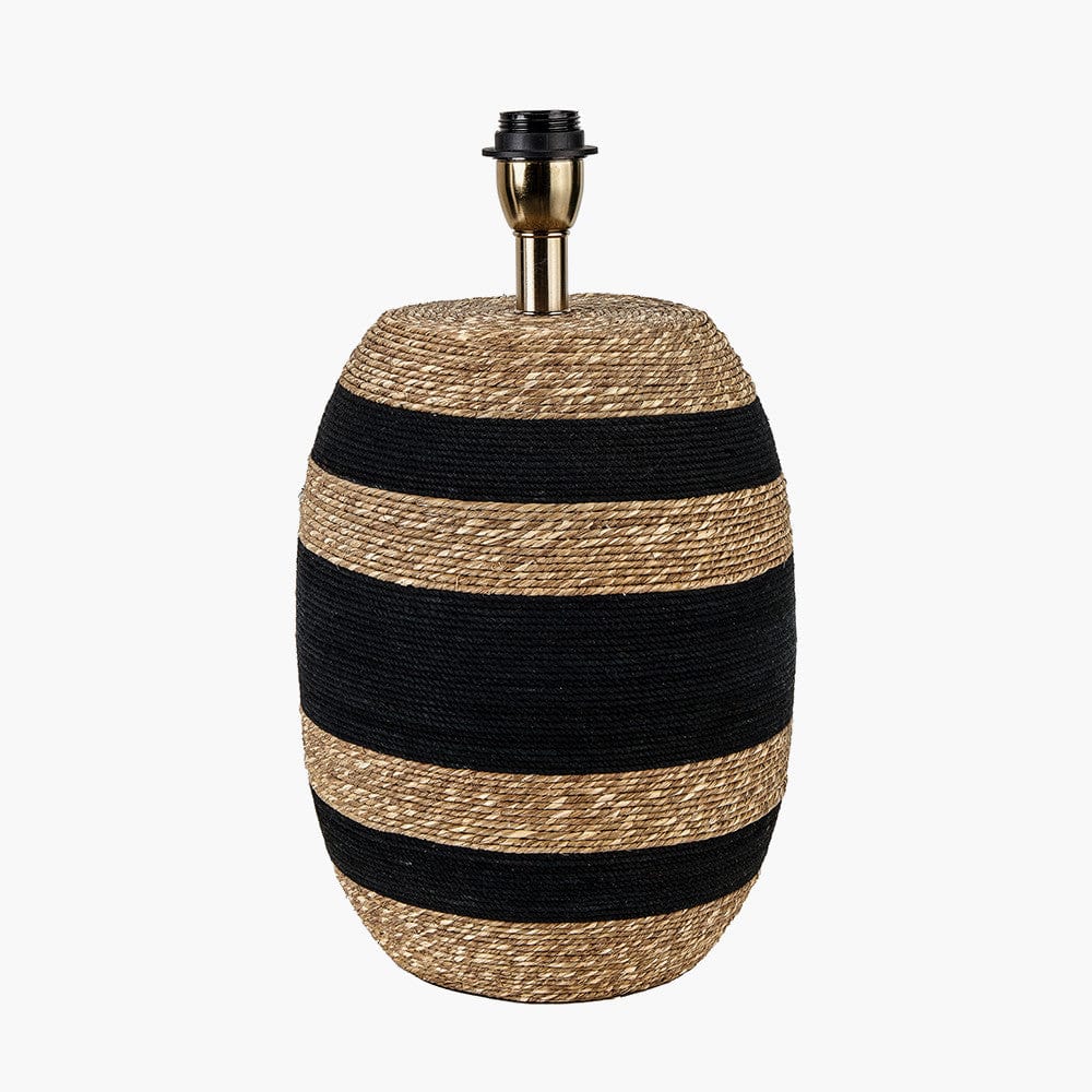 Kalutara Black and Natural Sea Grass Tall Table Lamp Base with Lino 40cm Black Self Lined Linen Cylinder Lampshade.