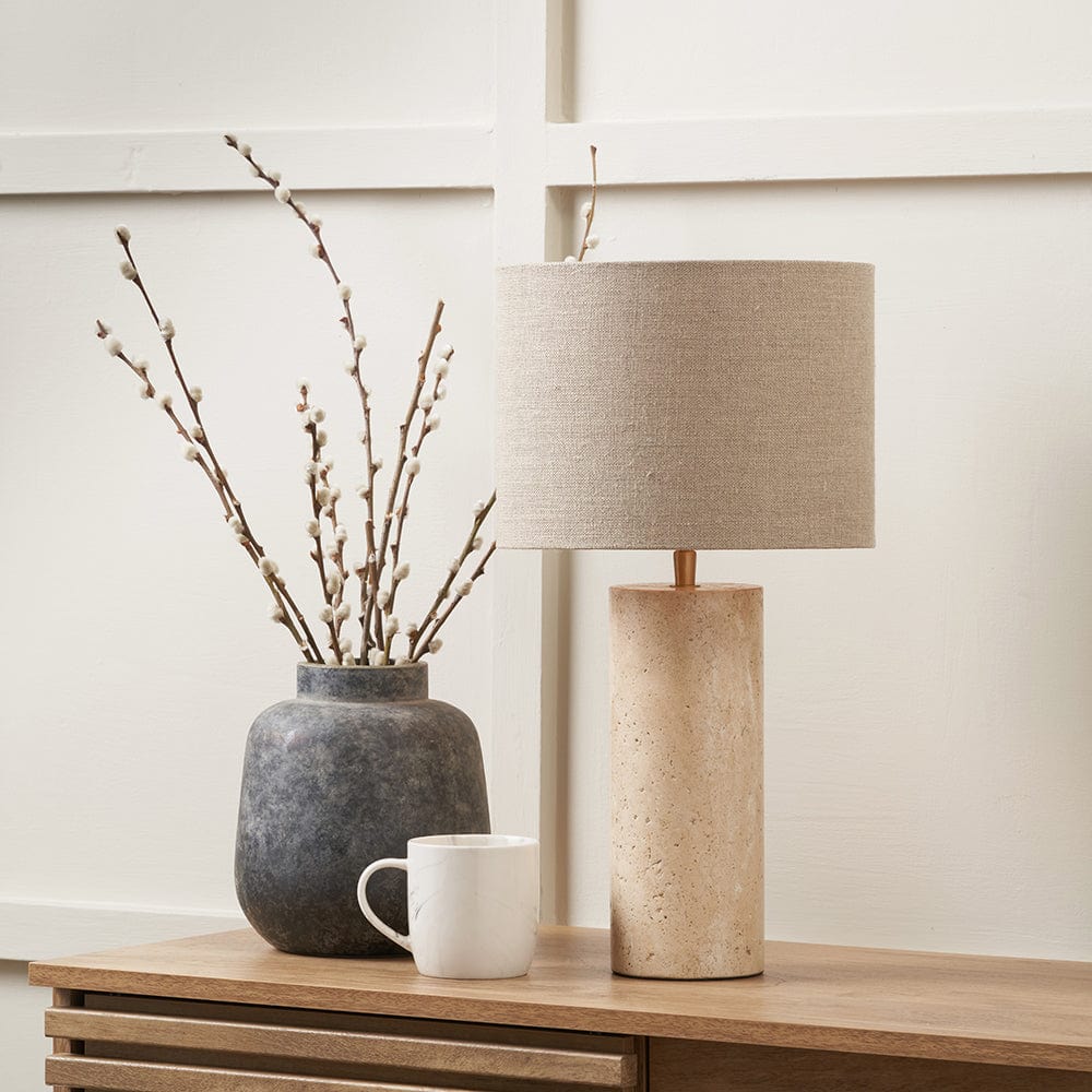 Pacific Lifestyle Lighting Kanoa Limestone Cylinder Table Lamp House of Isabella UK