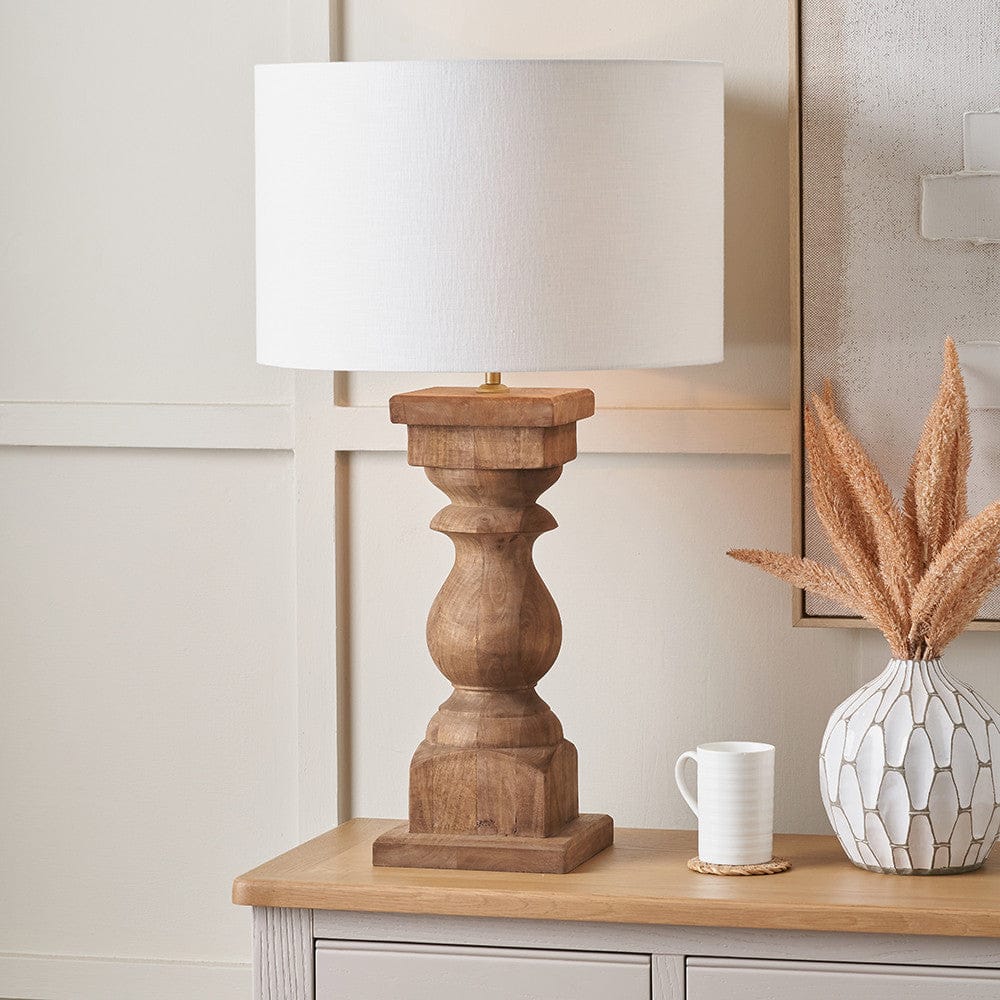 Pacific Lifestyle Lighting Kavya Antique Brown Turned Wood Table Lamp Base House of Isabella UK