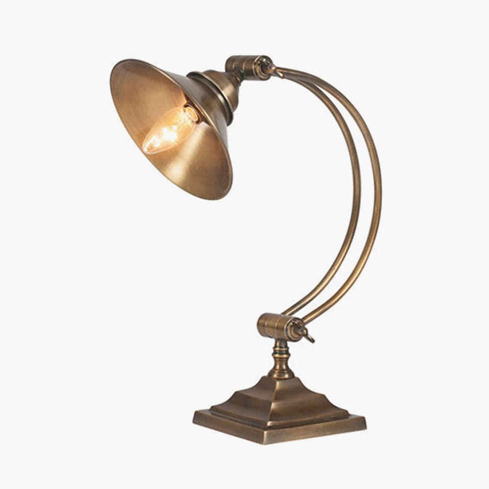 Kensington Antique Brass Metal Arched Arm Task Table Lamp.