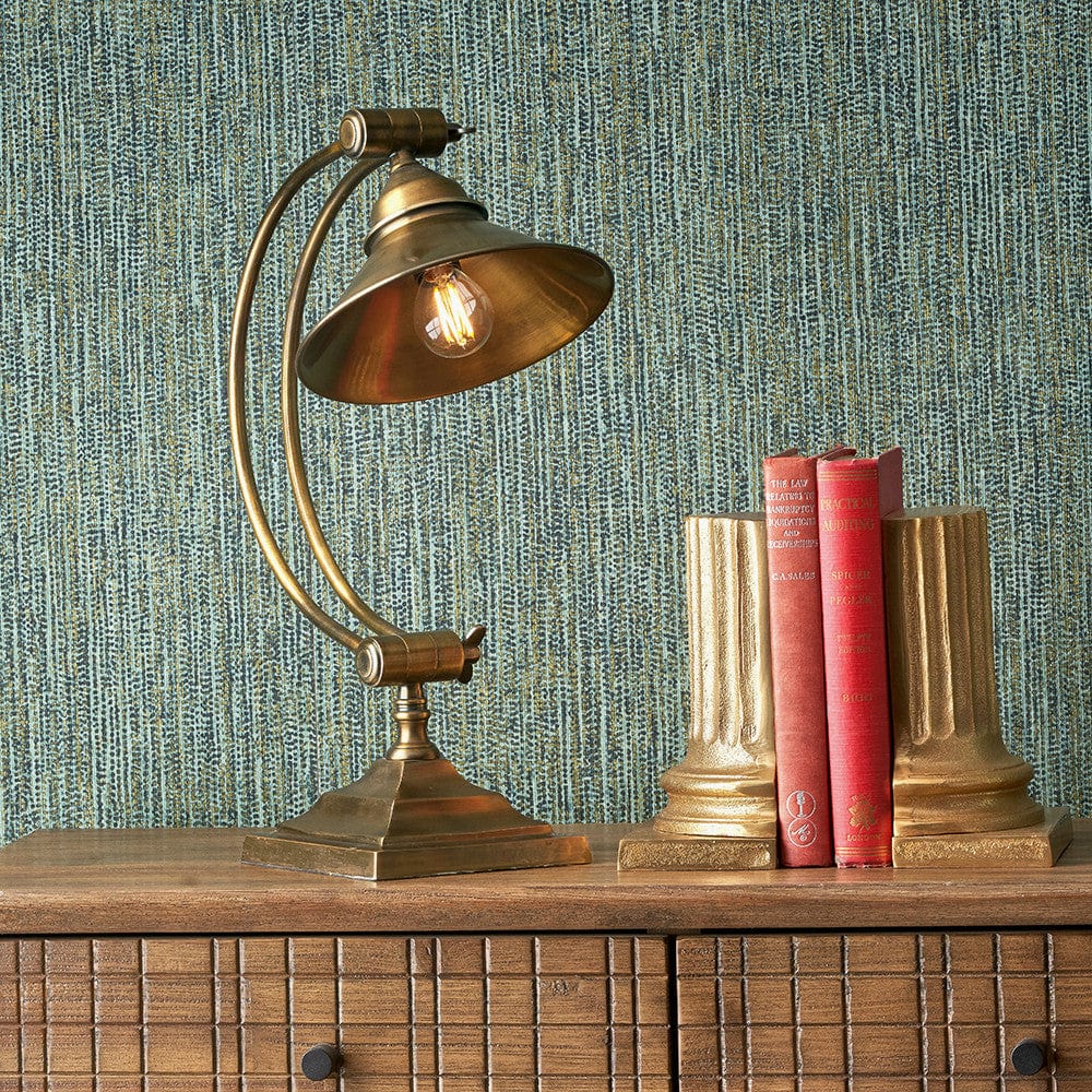 Kensington Antique Brass Metal Arched Arm Task Table Lamp.