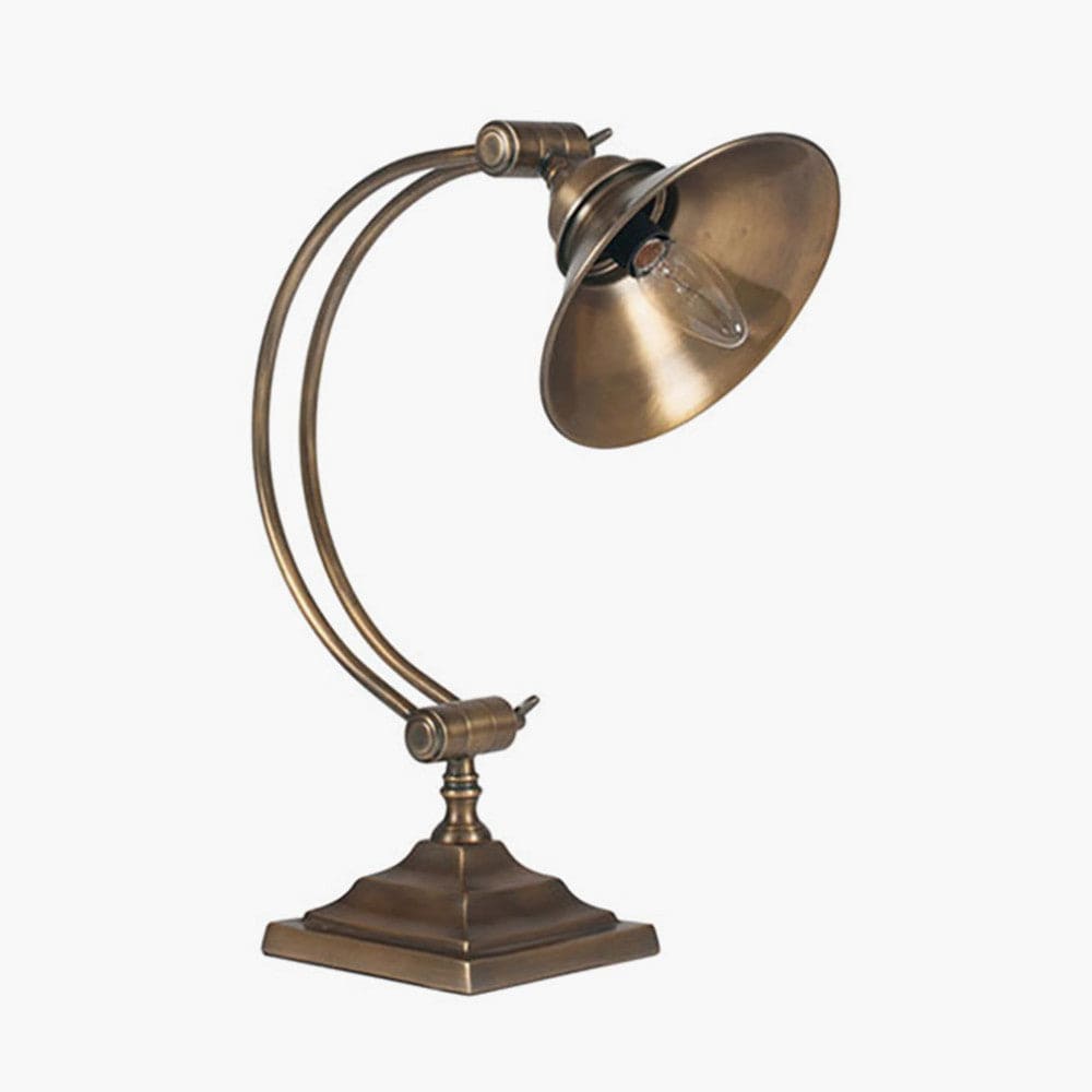 Kensington Antique Brass Metal Arched Arm Task Table Lamp.