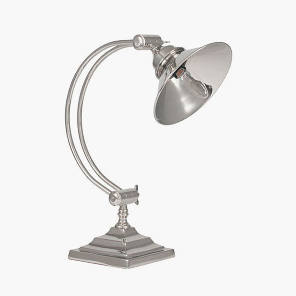Kensington Nickel Metal Arched Arm Task Table Lamp.
