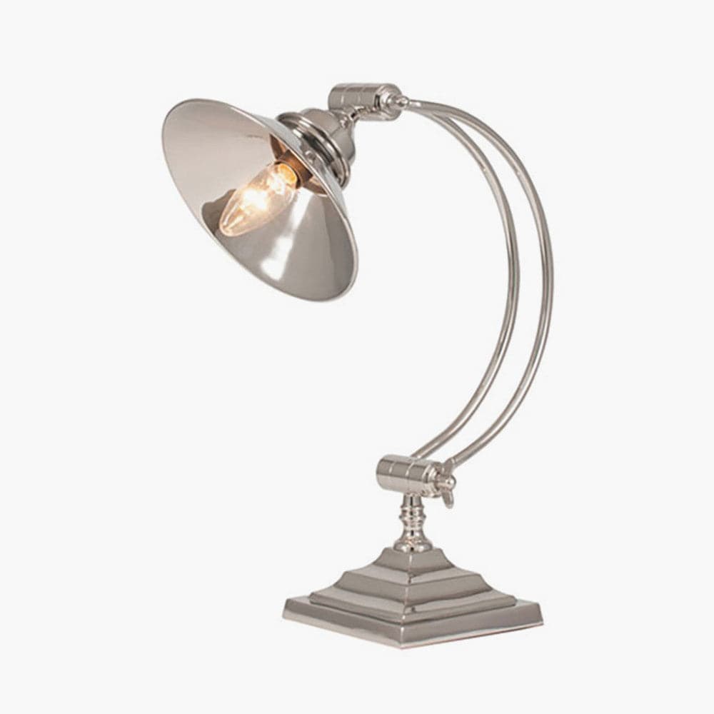 Kensington Nickel Metal Arched Arm Task Table Lamp.
