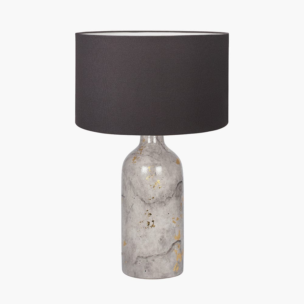 Keros Marble Effect Gold Leaf Glaze Stoneware Table Lamp Base with Henry 30cm Grey Handloom Cylinder Lampshade.