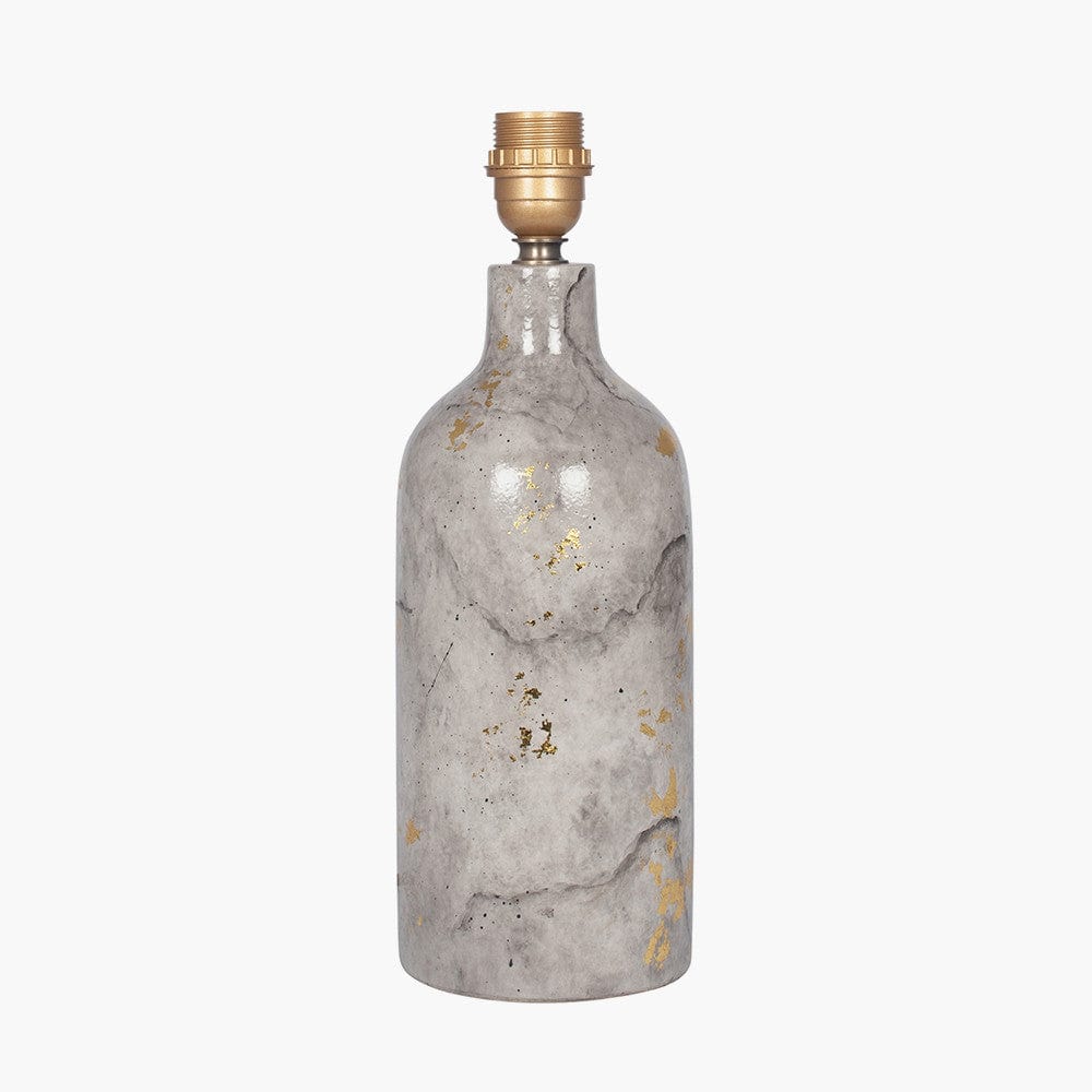 Keros Marble Effect Gold Leaf Glaze Stoneware Table Lamp Base with Henry 30cm Grey Handloom Cylinder Lampshade.