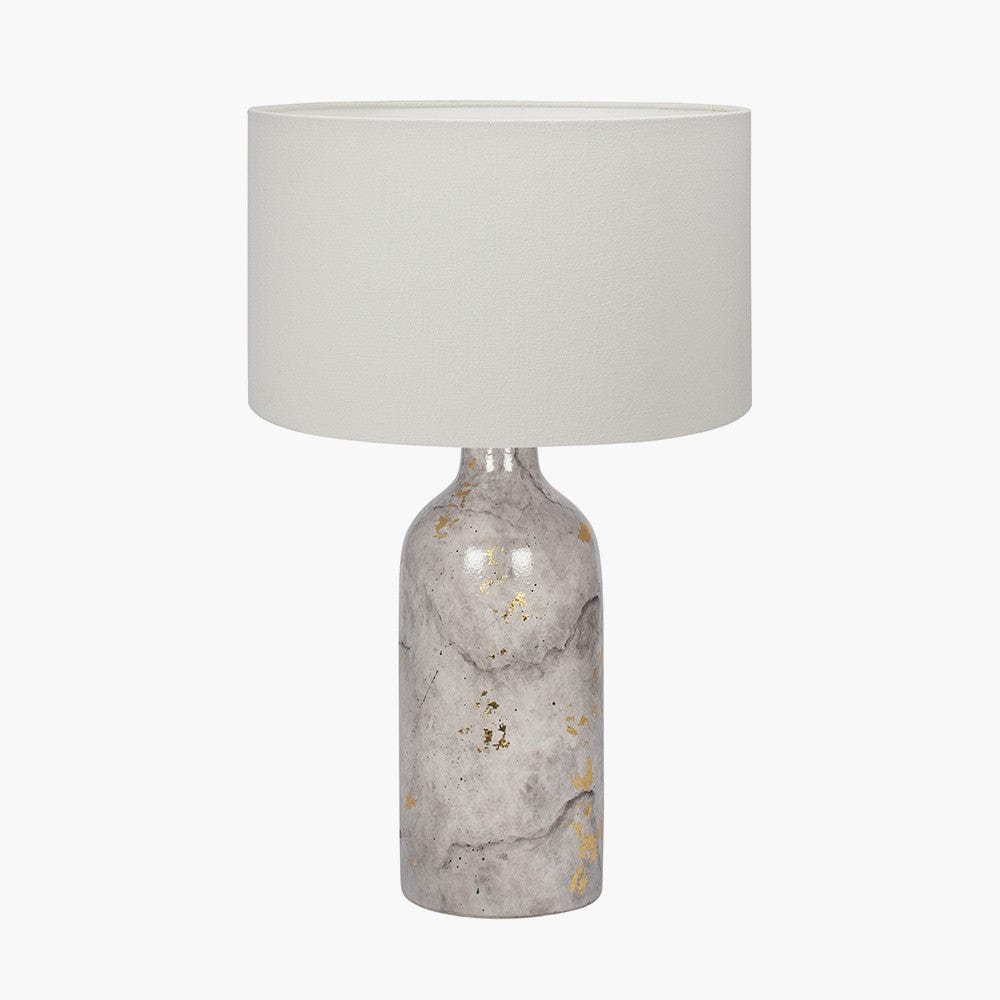 Keros Marble Effect Gold Leaf Glaze Stoneware Table Lamp Base with Henry 30cm White Handloom Cylinder Lampshade.