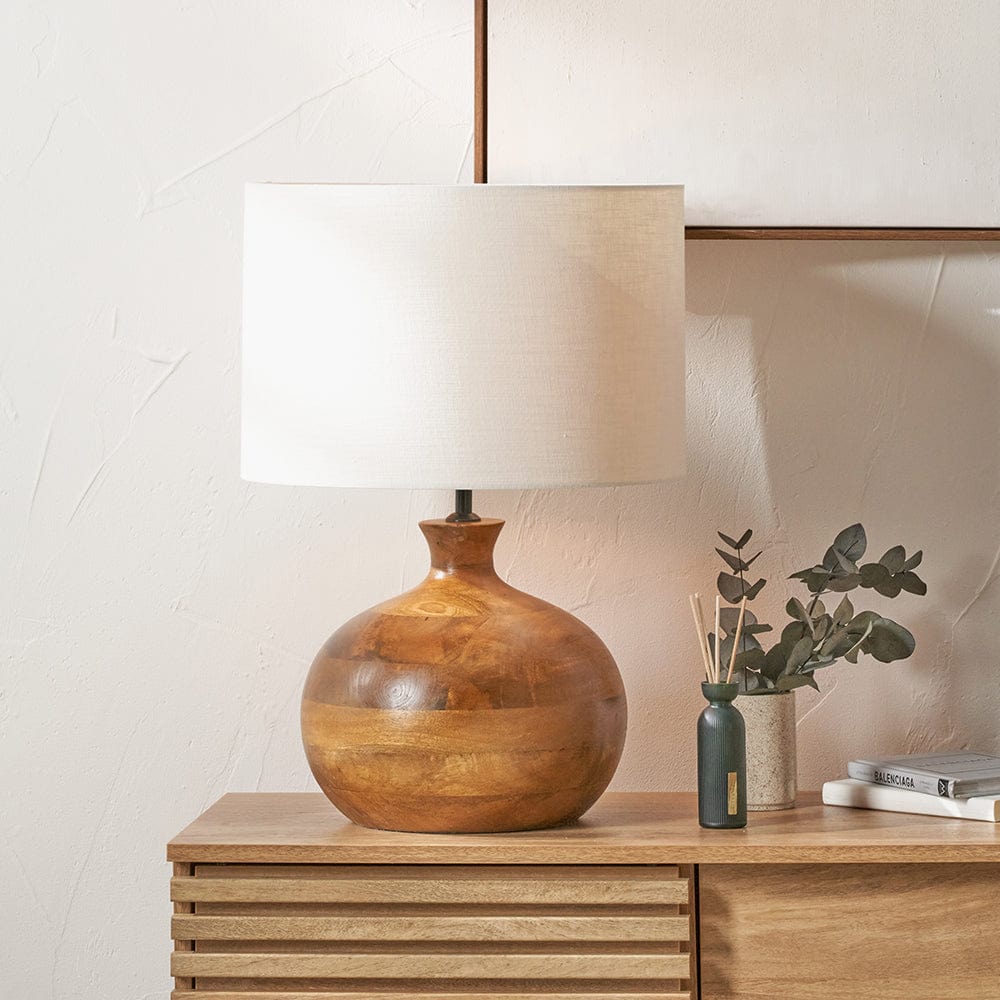 Kiah Brown Oiled Finish Mango Wood Round Table Lamp Base.