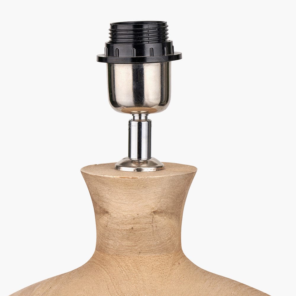 Kiah Natural Mango Wood Round Table Lamp Base with Lino 40cm White Self Lined Linen Cylinder Lampshade.