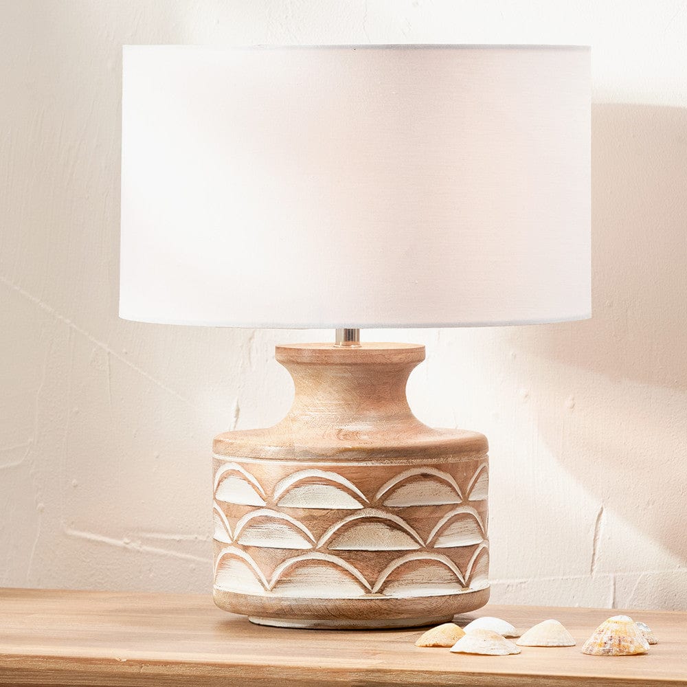 Kingsbury White Wash Carved Wood Table Lamp Base.