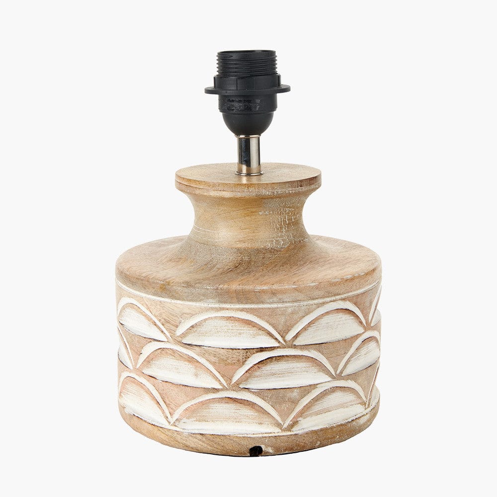 Kingsbury White Wash Carved Wood Table Lamp Base.