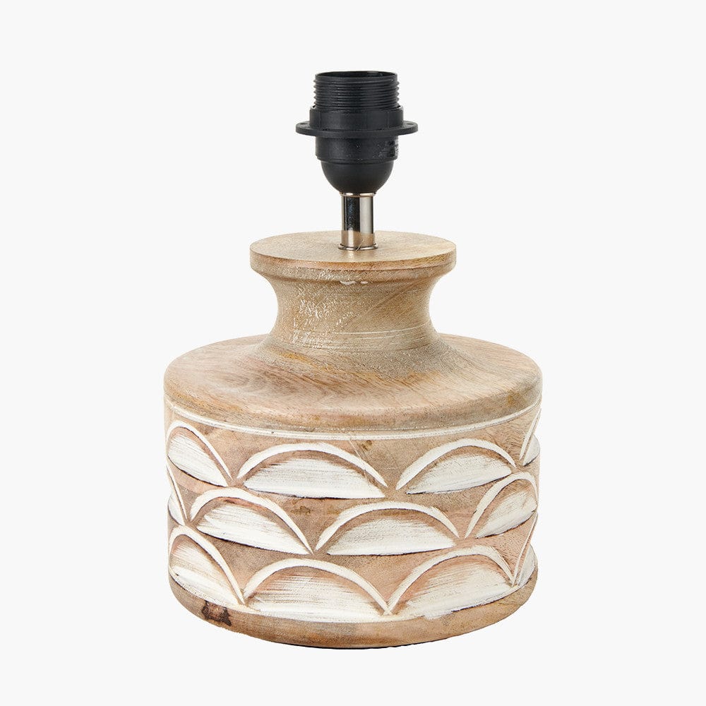 Kingsbury White Wash Carved Wood Table Lamp Base.